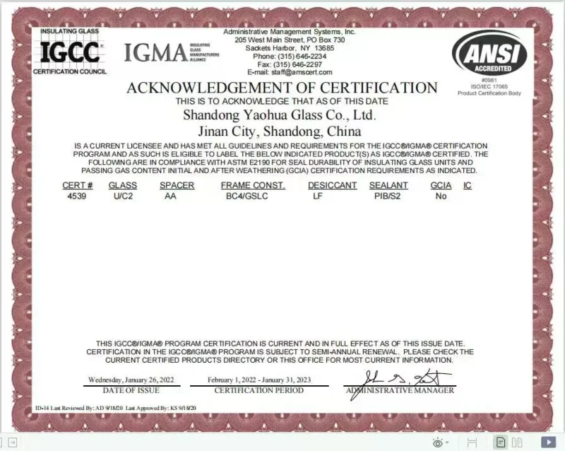 IGCC®:IGMA® Acknowledgement of Certification