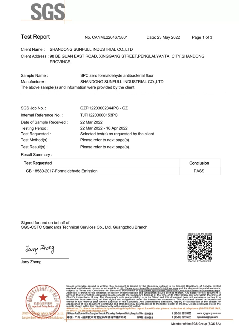Test Report Formaldehyde