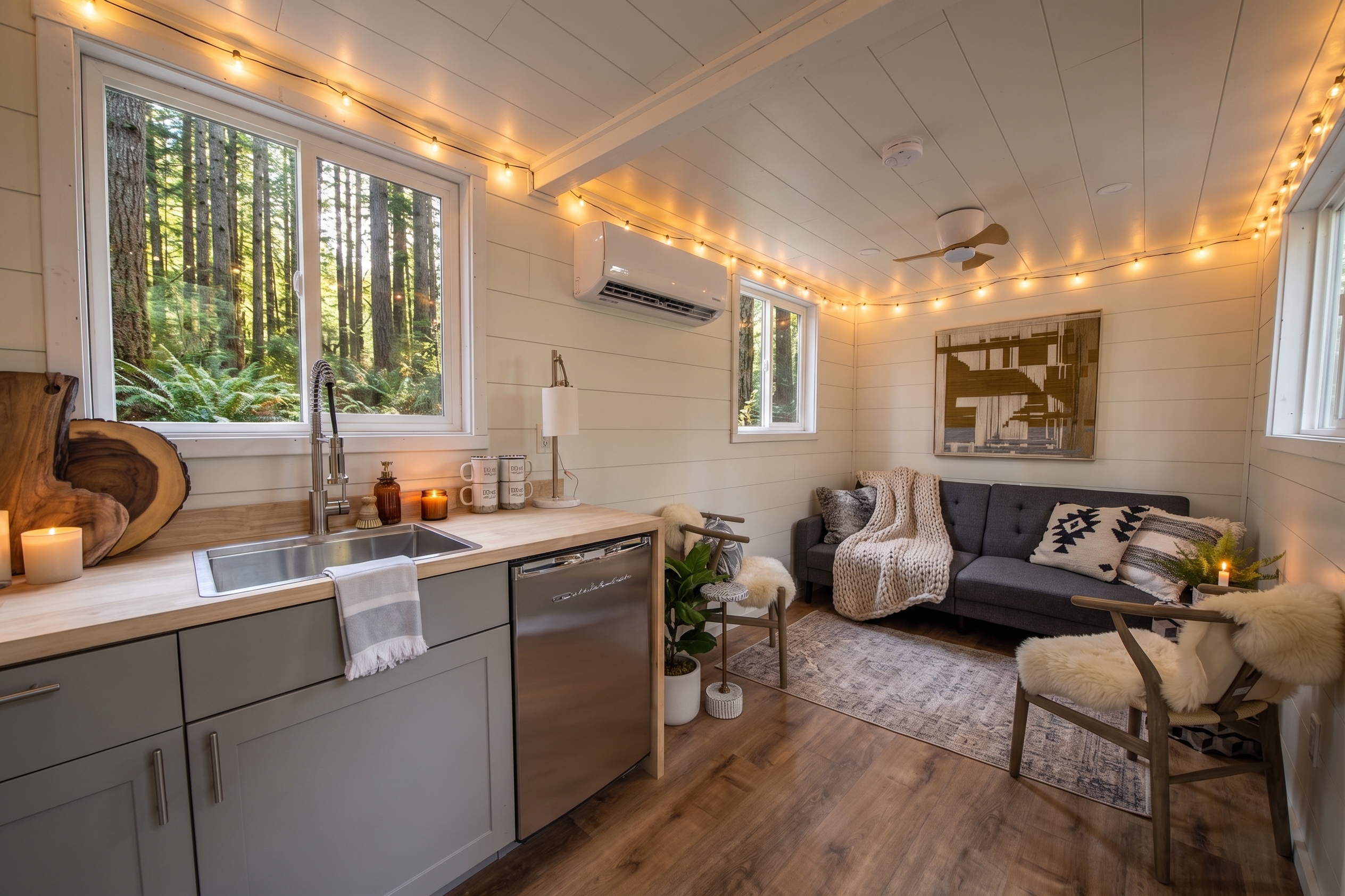 Magic-Iron Container Home 6 Magic-Iron container home kitchen — open plan with farmhouse sink and living area