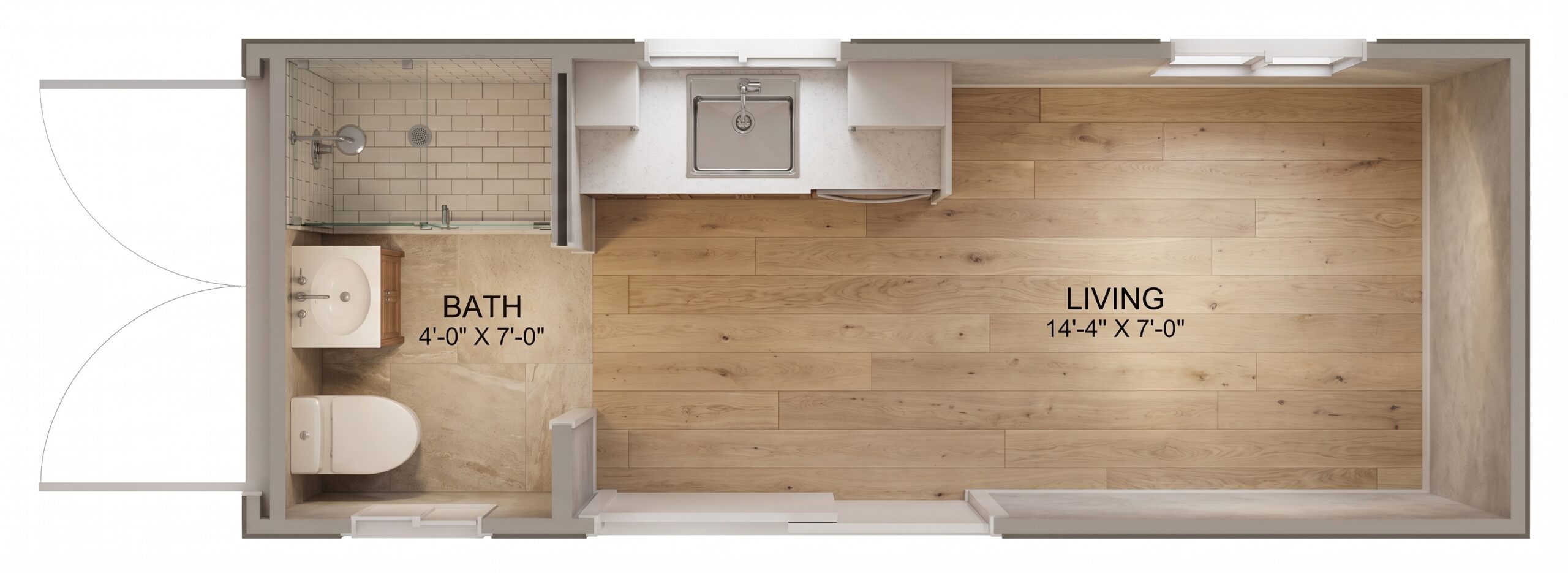 Magic-Iron Container Home 2 Magic-Iron 20ft container home floor plan — bath and open-plan living layout