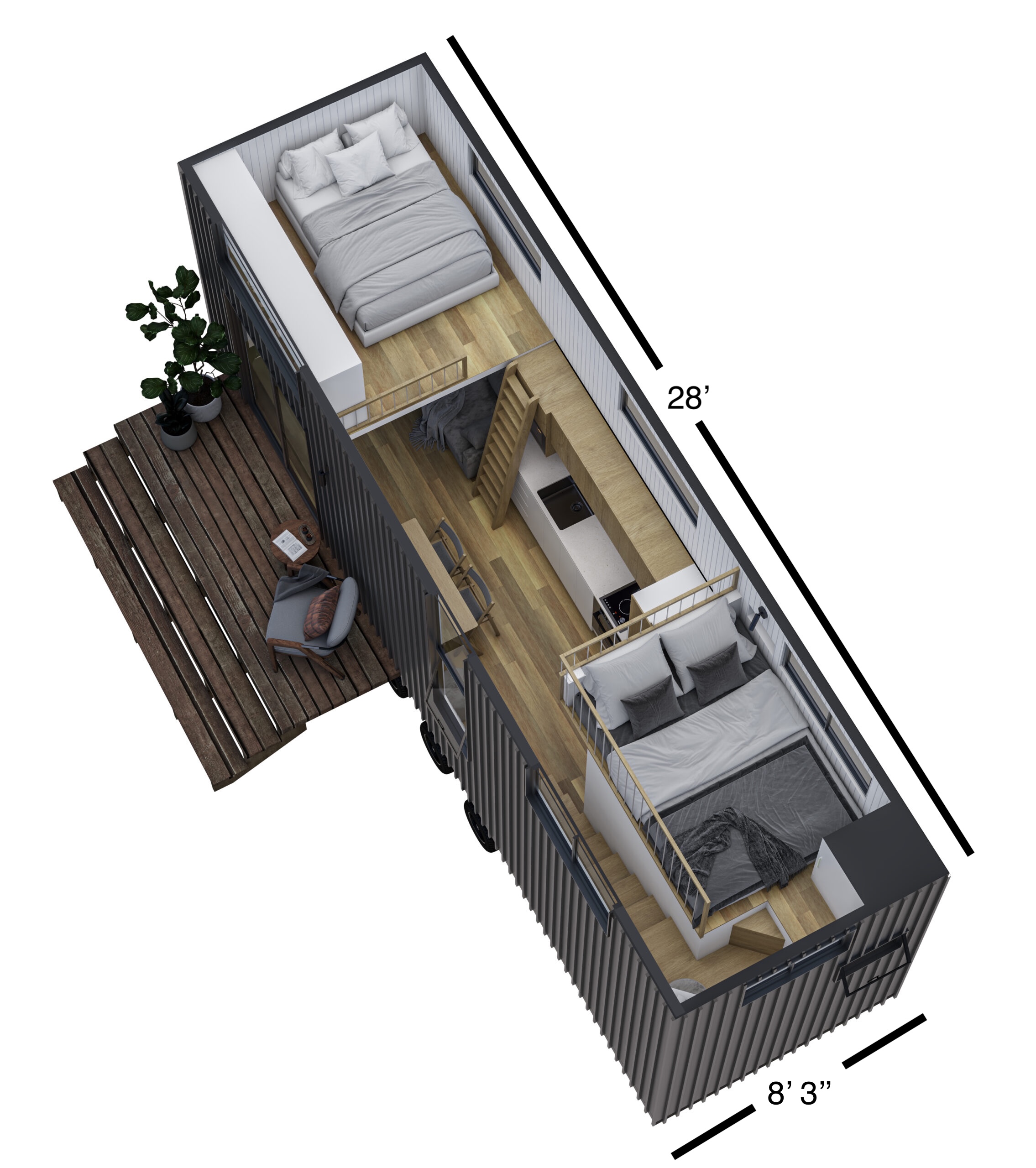 Magic-Nordic 8 Magic-Nordic 28ft floor plan — 28ft gabled roof tiny house on wheels layout