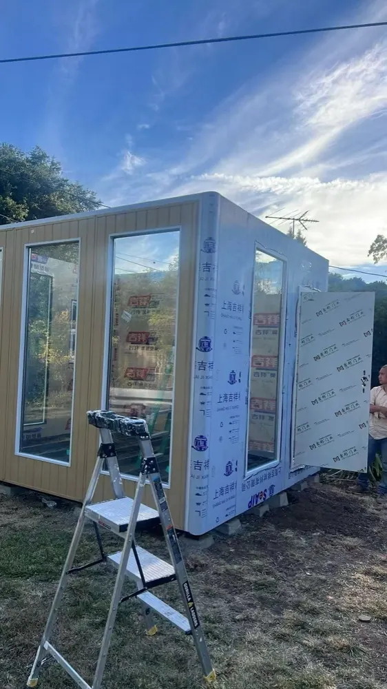 MagicNest exterior cladding installed with the factory protective film still on
