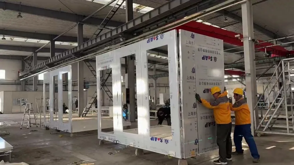 MagicNest wall panels being assembled on the production line at the factory