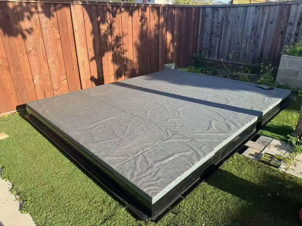 MagicNest galvanised steel base frame with the floor deck laid, ready for wall panels